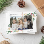 Winter Evergreens, Liggande stort foto Julkort<br><div class="desc">Ett kort för perfekt av helgdagarna,  med ditt favoritfoto och din anpassningsbar på en vit bakgrund med vattenfärgsegrar och bär. Skriv anpassningsbarna i mallformuläret. Använda alternativet "anpassa ytterligare" om du vill ändra teckensnitt och bakgrund i färgen eller lägga till foton och text på baksidan av kortet.</div>