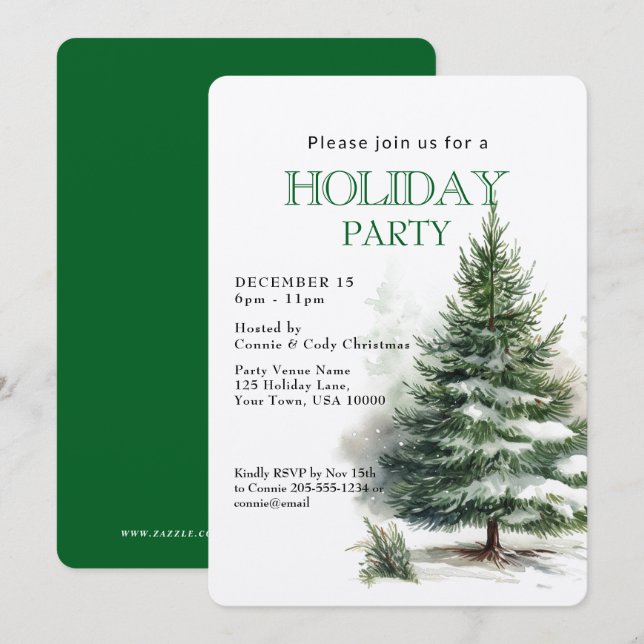 Winter Everygreen Tree HOLIDAY PARTY Inbjudningar (Fram/baksida)