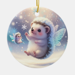 Winter Fairy Hedgehogs  – Cute Snowflake  Julgransprydnad Keramik