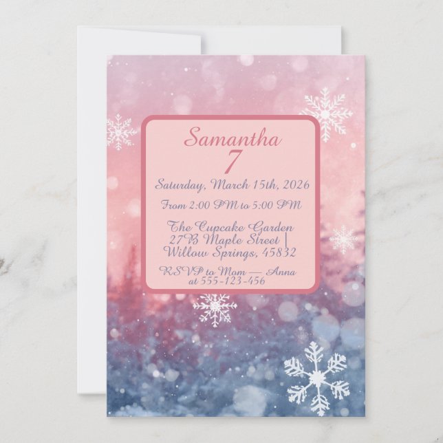 Winter Fairy Tale Invitation, Romantic Snowflake  Inbjudningar (Framsida)