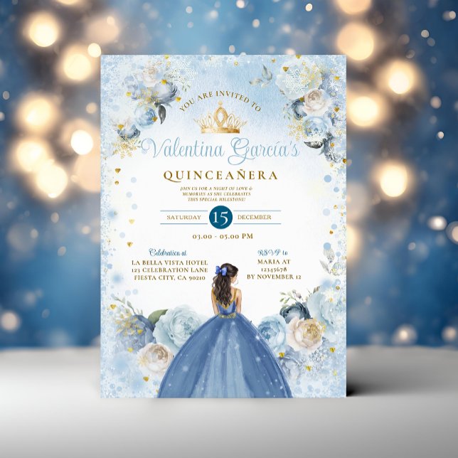 Winter Fairy Tale Quinceañera 15 Anos Guld Krona Inbjudningar (Skapare uppladdad)