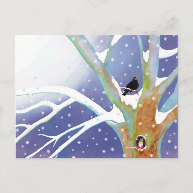 Winter Fairy Tale - Singing Blackbird and a gnome  Vykort (Framsida)