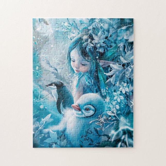 Winter Fairy with Penguin Assion Pussel (Vertikal)