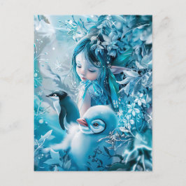 Winter Fairy with Penguin Assion Vykort