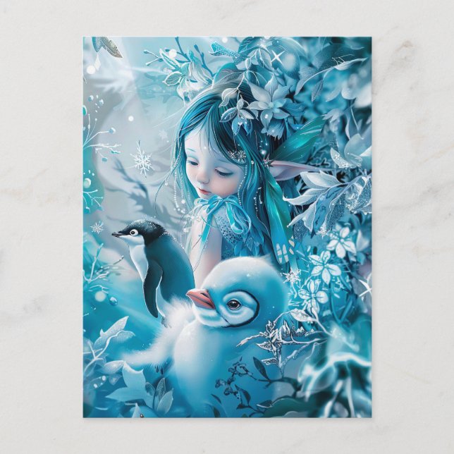 Winter Fairy with Penguin Assion Vykort (Framsida)