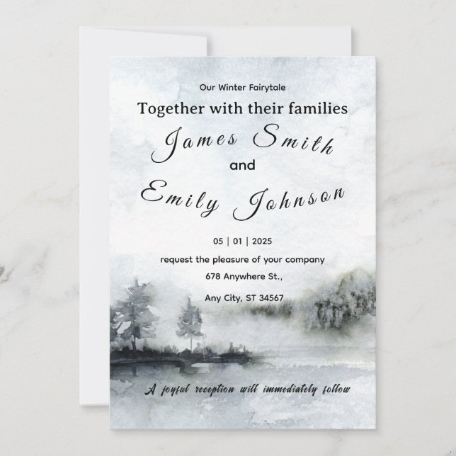 Winter Fairytale Watercolor Landscape Wedding Inbjudningar (Framsida)