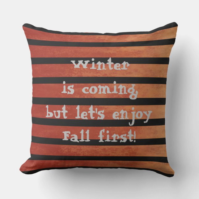 Winter Fall Black och Orange Rand Kudde (Framsida)
