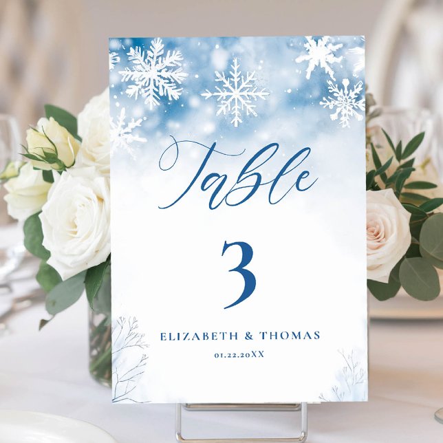 Winter Falling Snö Forest Rustic Elegant bröllop Bordsnummer (winter wedding table number card frozen wonderland rustic woodland forest elegant modern)