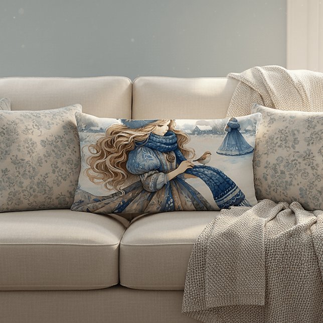 Winter Fantasy Princess in a Snowy Fairytale Lands Lumbarkudde (Winter Fantasy Princess in a Snowy Fairytale Lands Lumbar Pillow)