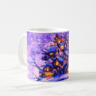 Winter Fantasy Snowy Tree Village Landscape Kaffemugg