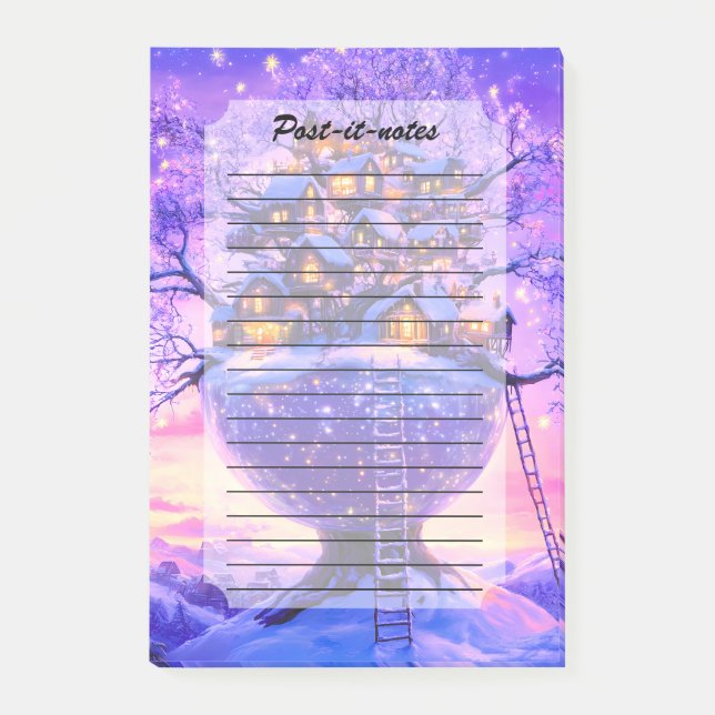 Winter Fantasy Snowy Tree Village Landscape Post-it Block (Framsida)