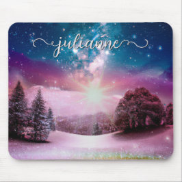 Winter Fantasy Starry Landscape med Namn Musmatta