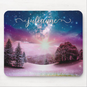 Winter Fantasy Starry Landscape med Namn Musmatta