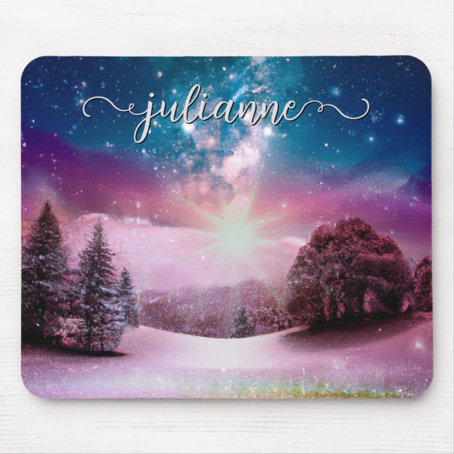 Winter Fantasy Starry Landscape med Namn Musmatta (Framsidan)