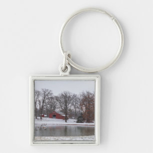 Winter Farm Pano Fyrkantig Silverfärgad Nyckelring