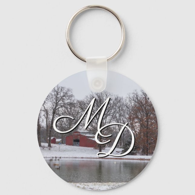 Winter Farm Pano Keychain Nyckelring (Framsida)