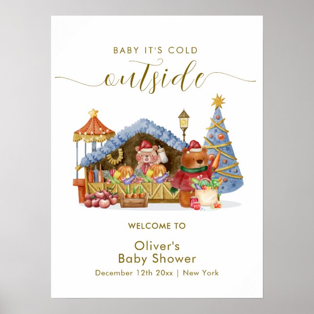 Winter Farmer Market Bear Baby Shower Welcome  Poster (Framsidan)