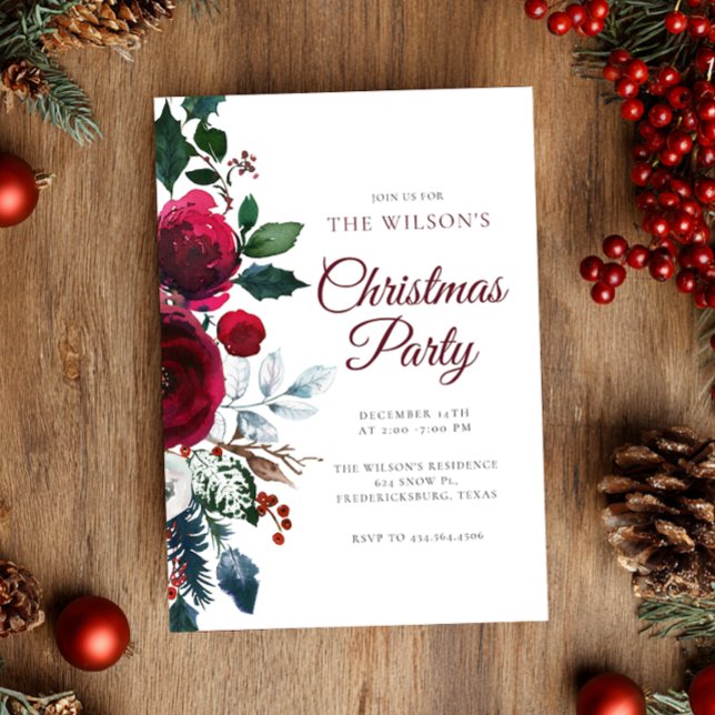 Winter Festive Floral Christmas Invitation Inbjudningar (Skapare uppladdad)