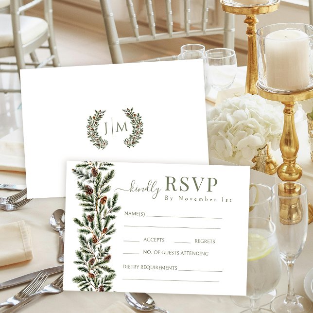 Winter Fir Branches Pinecone Wedding Response Card OSA Kort (Skapare uppladdad)