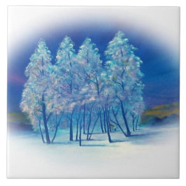 Winter Fir Träd Abstrakt Forest Artwork Kakelplatta