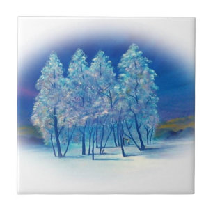 Winter Fir Träd Abstrakt Forest Artwork Kakelplatta