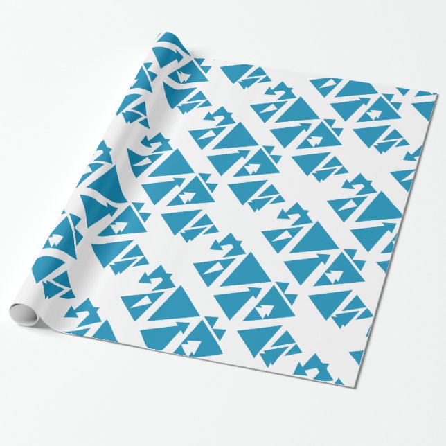 Winter Fir Träd Triangles Geometric Blue Gift Presentpapper (Utrullad)