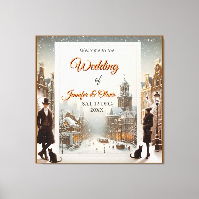 Winter Firande i Snö, med kittens Canvastryck (Framsida)