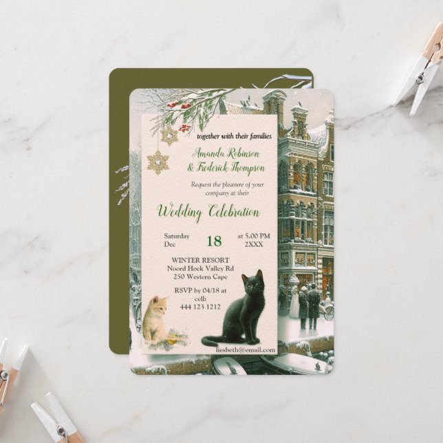 Winter Firande i Snö, med kittens Inbjudningar (Fram/Back In Situ)