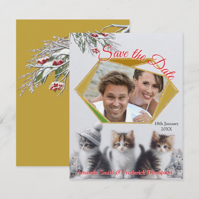 Winter Firande i Snö, med kittens Meddelande (Fram/baksida)