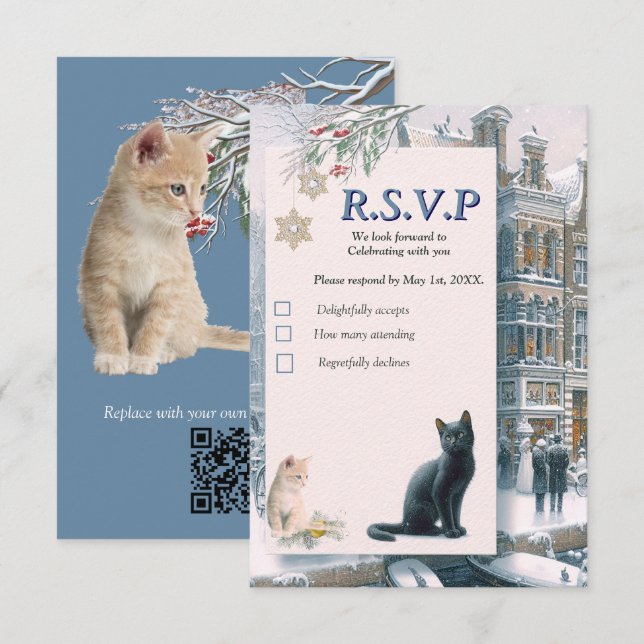 Winter Firande i Snö, med kittens OSA Kort (Fram/baksida)