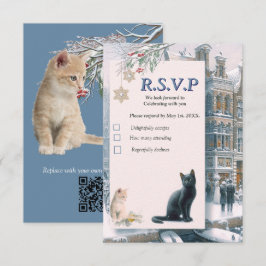 Winter Firande i Snö, med kittens OSA Kort