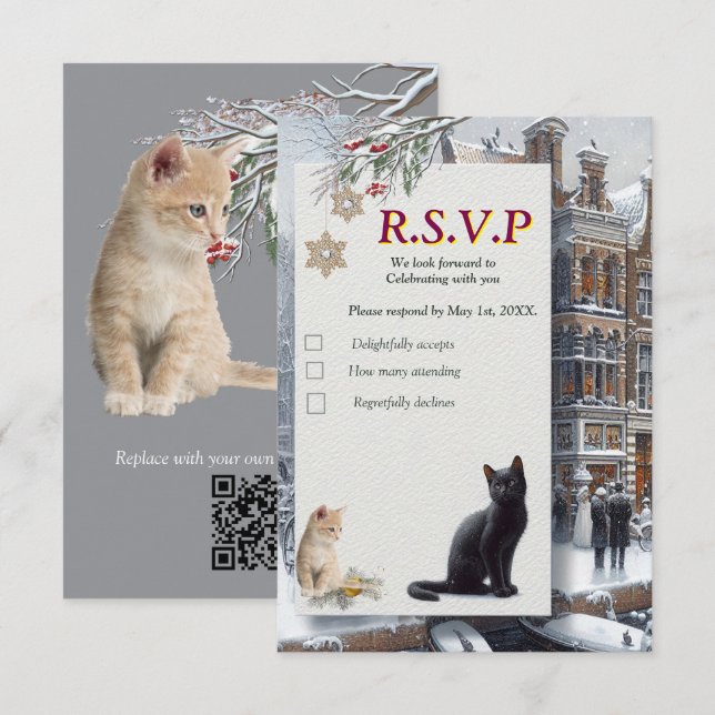 Winter Firande i Snö, med kittens OSA Kort (Fram/baksida)