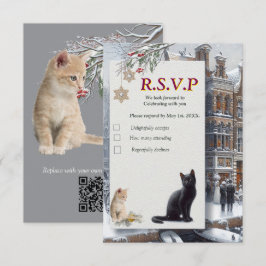 Winter Firande i Snö, med kittens OSA Kort