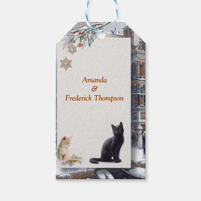 Winter Firande i Snö, med kittens Presentetikett (Framsidan)
