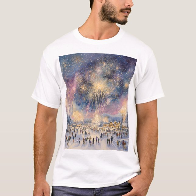 Winter Fireworks Spectacle – New Years Celebration T Shirt (Framsida)