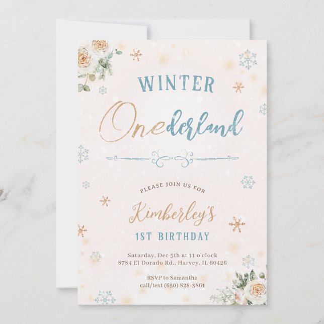 Winter First Birthday Wonderland Thome 1st Party Inbjudningar (Framsida)
