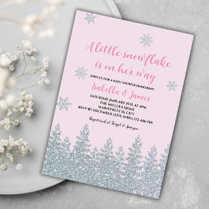 Winter Flicka Shower Woodland Little Snowflake Inbjudningar