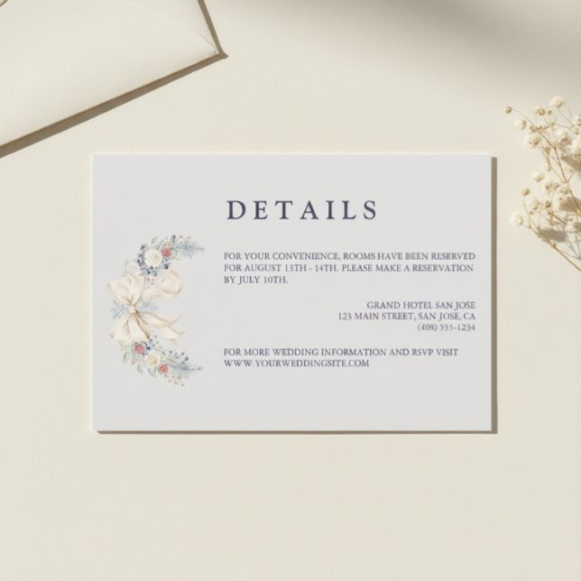 Winter Floral Wedding Details Enclosure Card Tilläggskort (Skapare uppladdad)