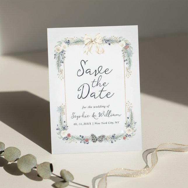 Winter Floral Wedding Flat Save The Date Card Inbjudningar (Skapare uppladdad)