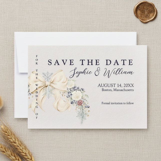 Winter Floral Wedding Flat Save The Date Card Spara Datumet (Skapare uppladdad)