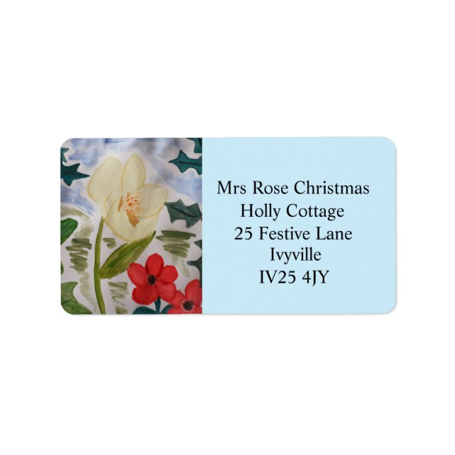 Winter Flowers & Holly Address Label Adressetikett (Framsidan)
