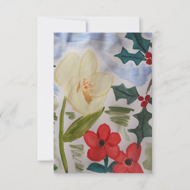 Winter Flowers & Holly Flat Card Kort (Framsida)