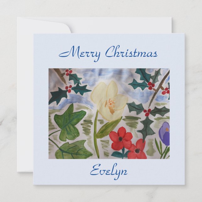 Winter Flowers & Holly Flat julkort Kort (Framsida)