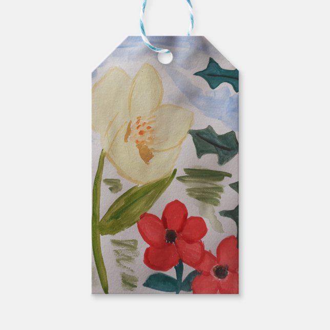 Winter Flowers & Holly Gift Märkres Presentetikett (Framsidan)