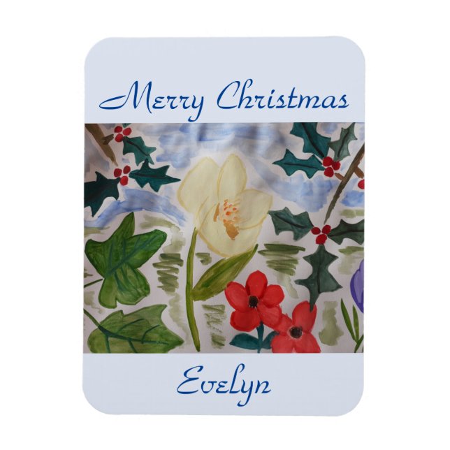 Winter Flowers & Holly God jul Magnet (Vertikal)