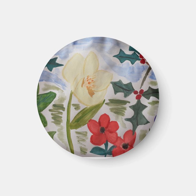 Winter Flowers & Holly Magnet (Framsidan)