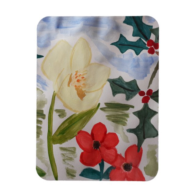 Winter Flowers & Holly Magnet (Vertikal)