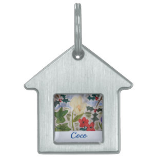 Winter Flowers & Holly Pet Tag ID-bricka Husdjur
