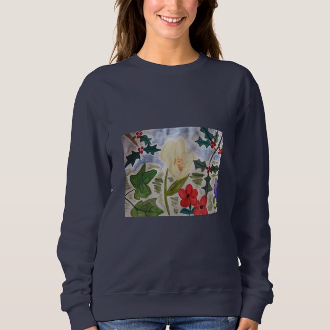 Winter Flowers & Holly Sweatshirt T Shirt (Framsida)