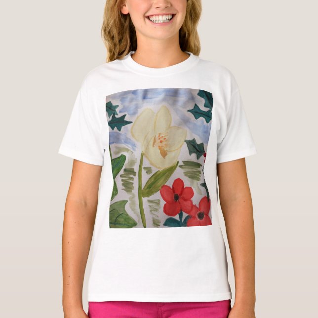 Winter Flowers & Holly T Shirt (Framsida)